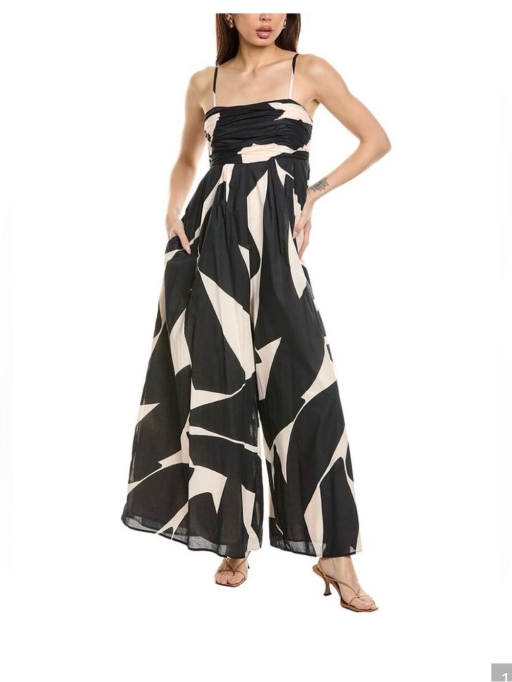 Hutch Black & Cream Strapless Wide-Leg Printed Jumpsuit